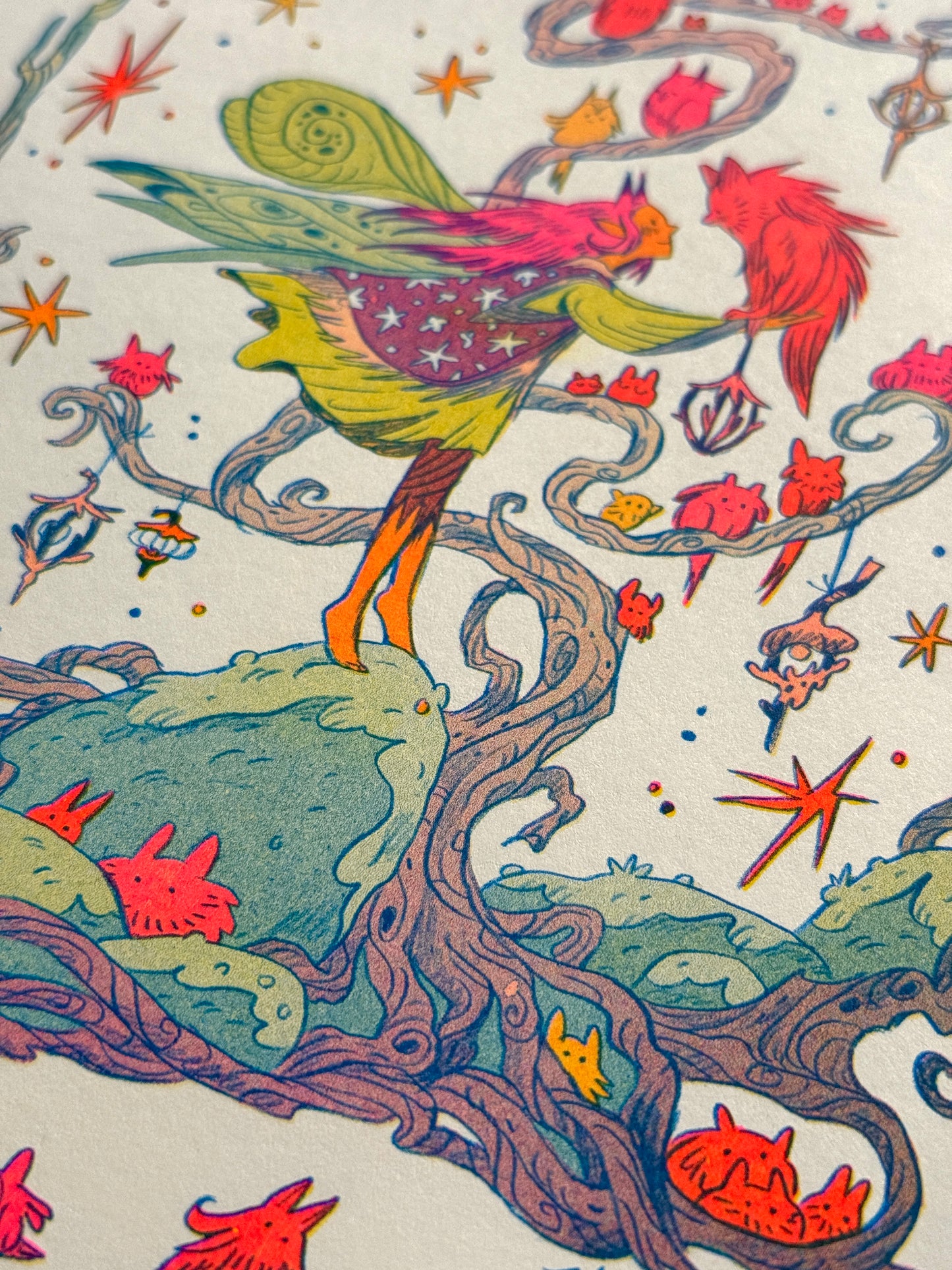 Reception in the Owl Grove ~ Fantasy Creatures Riso Print