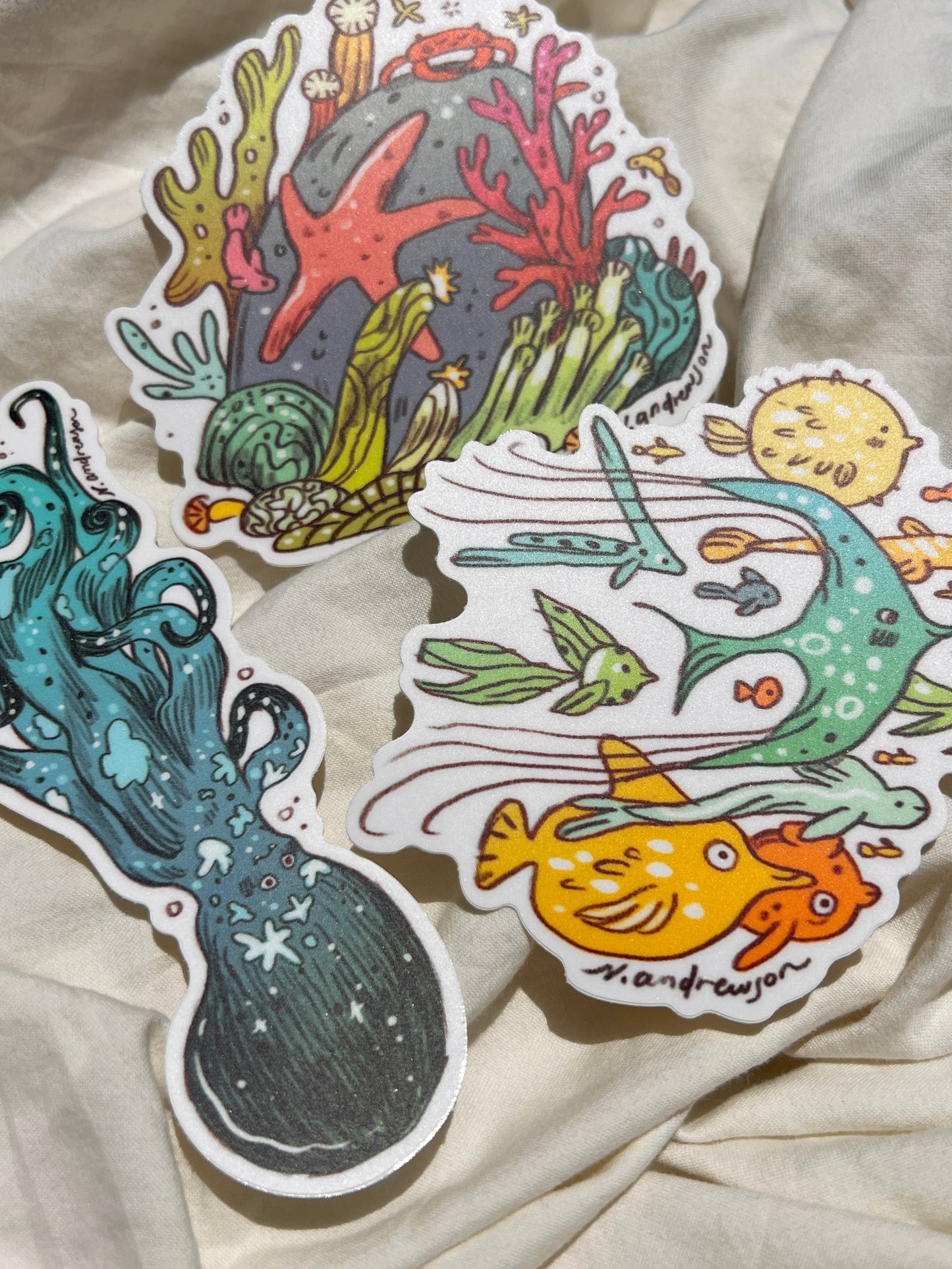 Sea Creatures Stickers ~ Set of 3