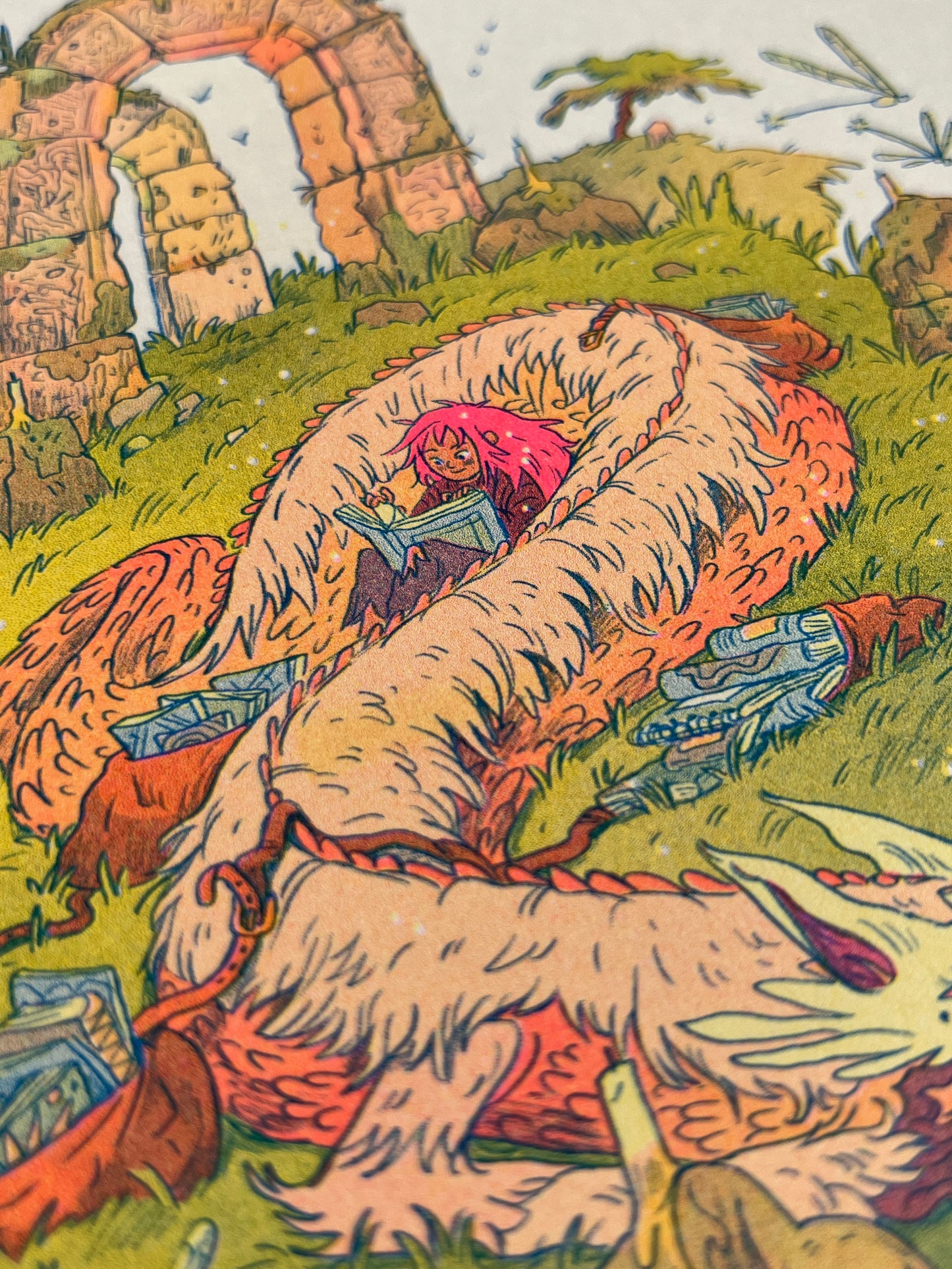 The Book Dragon - Small Riso Print