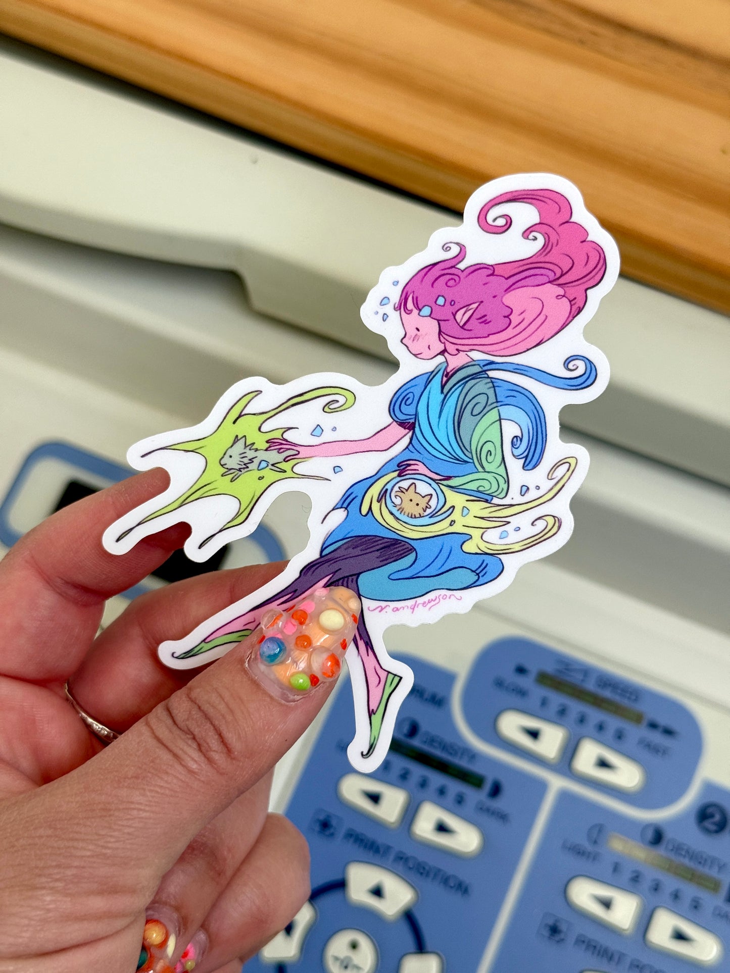 Flowy Girl with Cat Demons Sticker