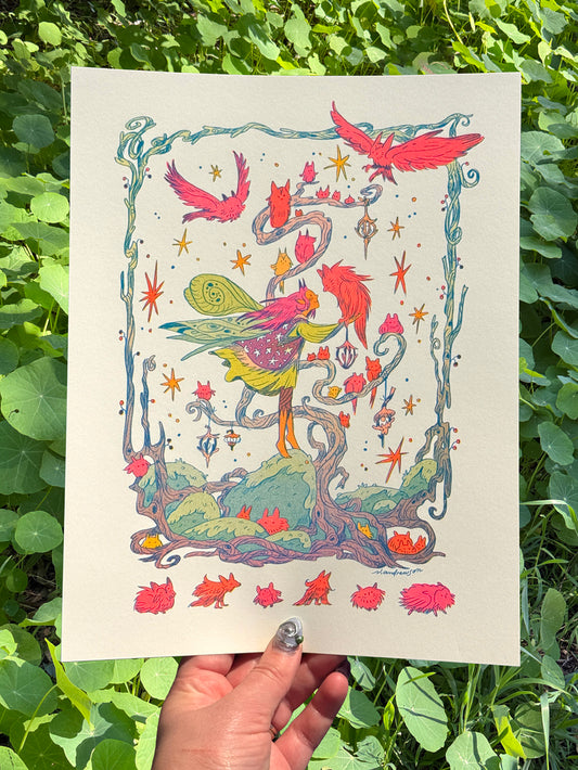 Reception in the Owl Grove ~ Fantasy Creatures Riso Print