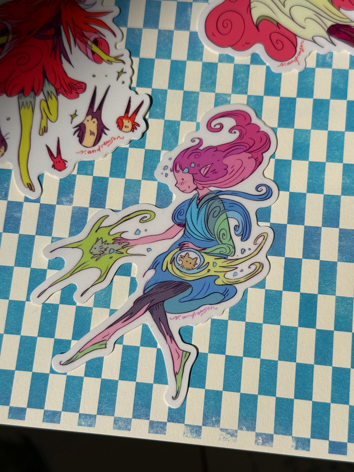 Flowy Girl with Cat Demons Sticker