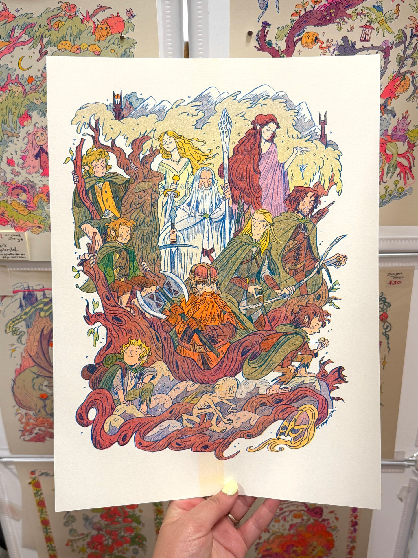 Two Towers, Lord of the Rings Large Riso Print