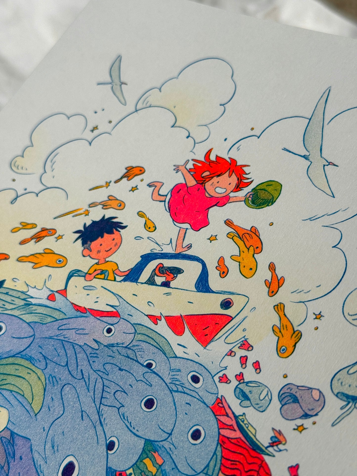 Ponyo on the Cliff by the Sea ~ Small Riso Print