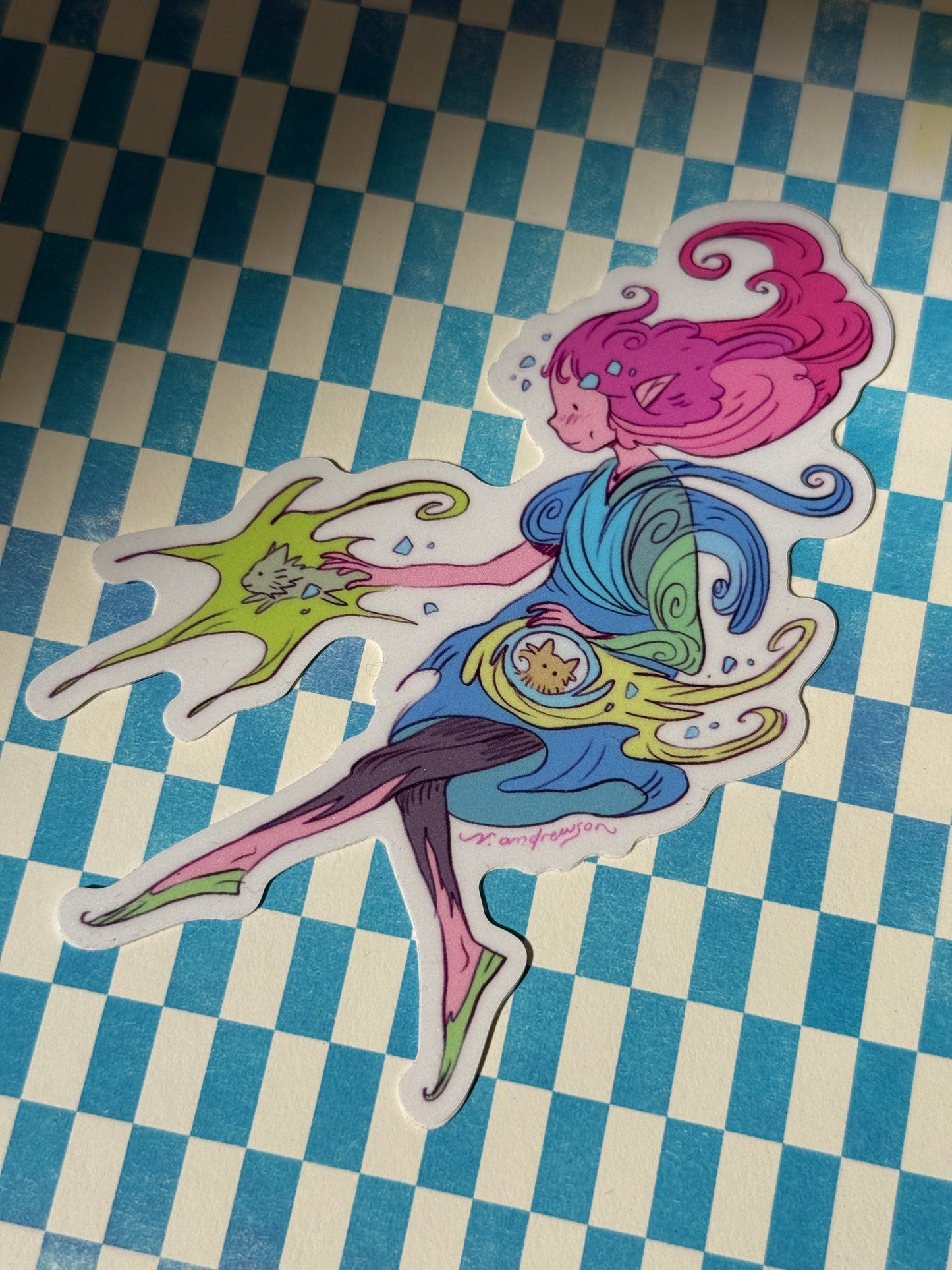 Flowy Girl with Cat Demons Sticker