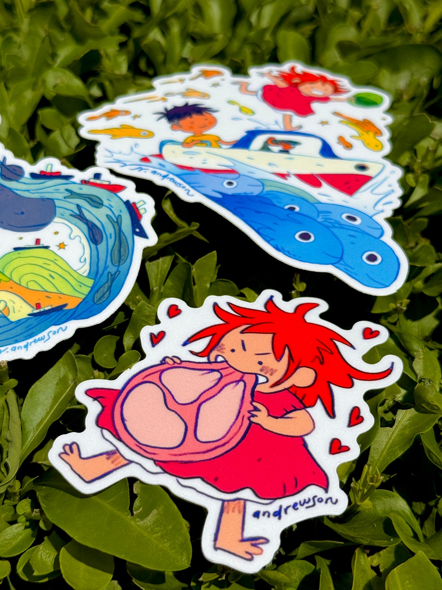 Set of 3 Ponyo Vinyl Stickers