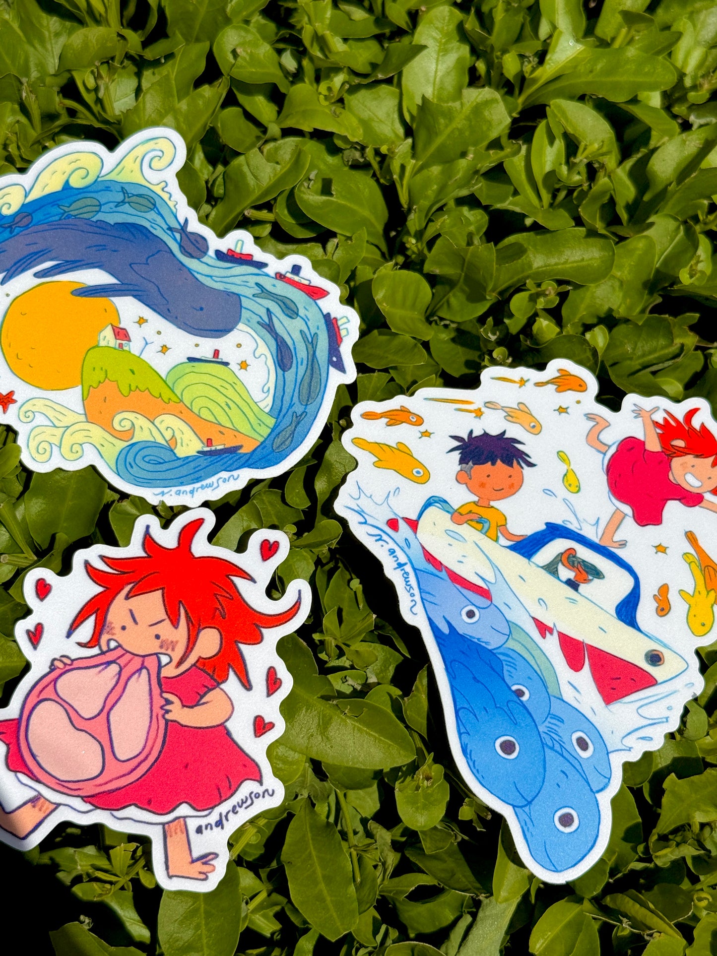 Set of 3 Ponyo Vinyl Stickers