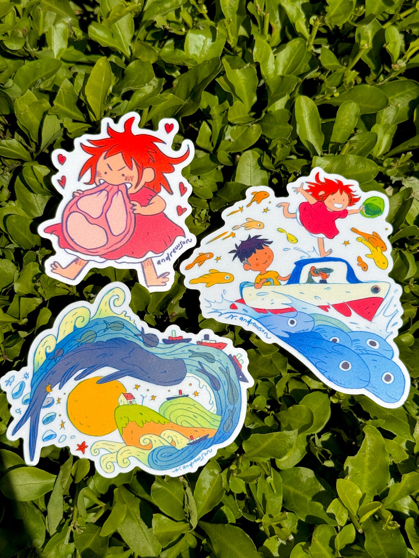 Set of 3 Ponyo Vinyl Stickers