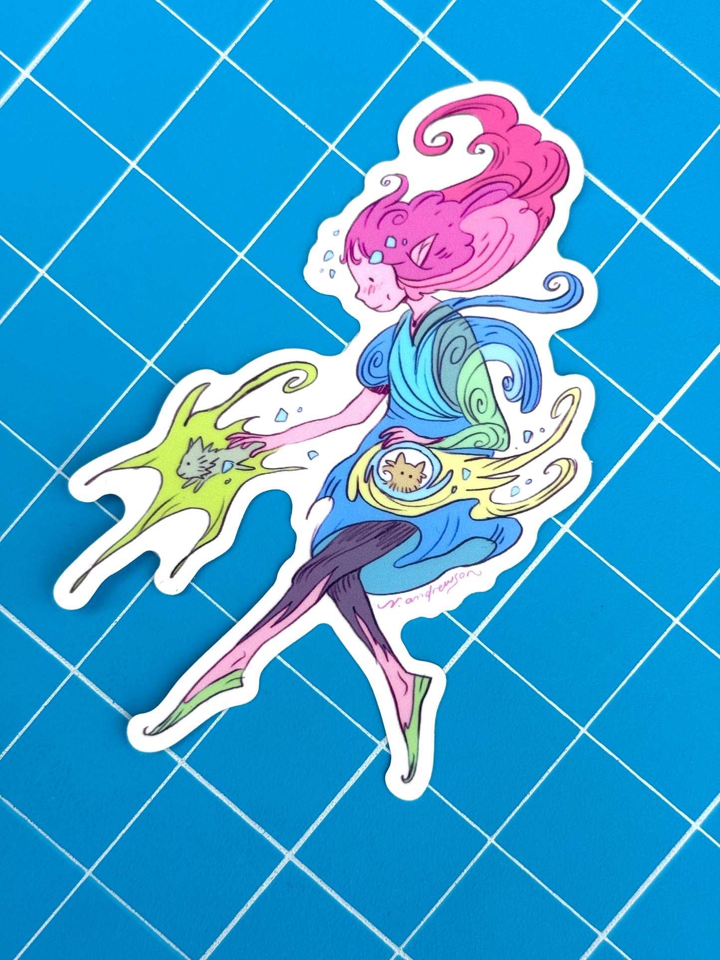 Flowy Girl with Cat Demons Sticker