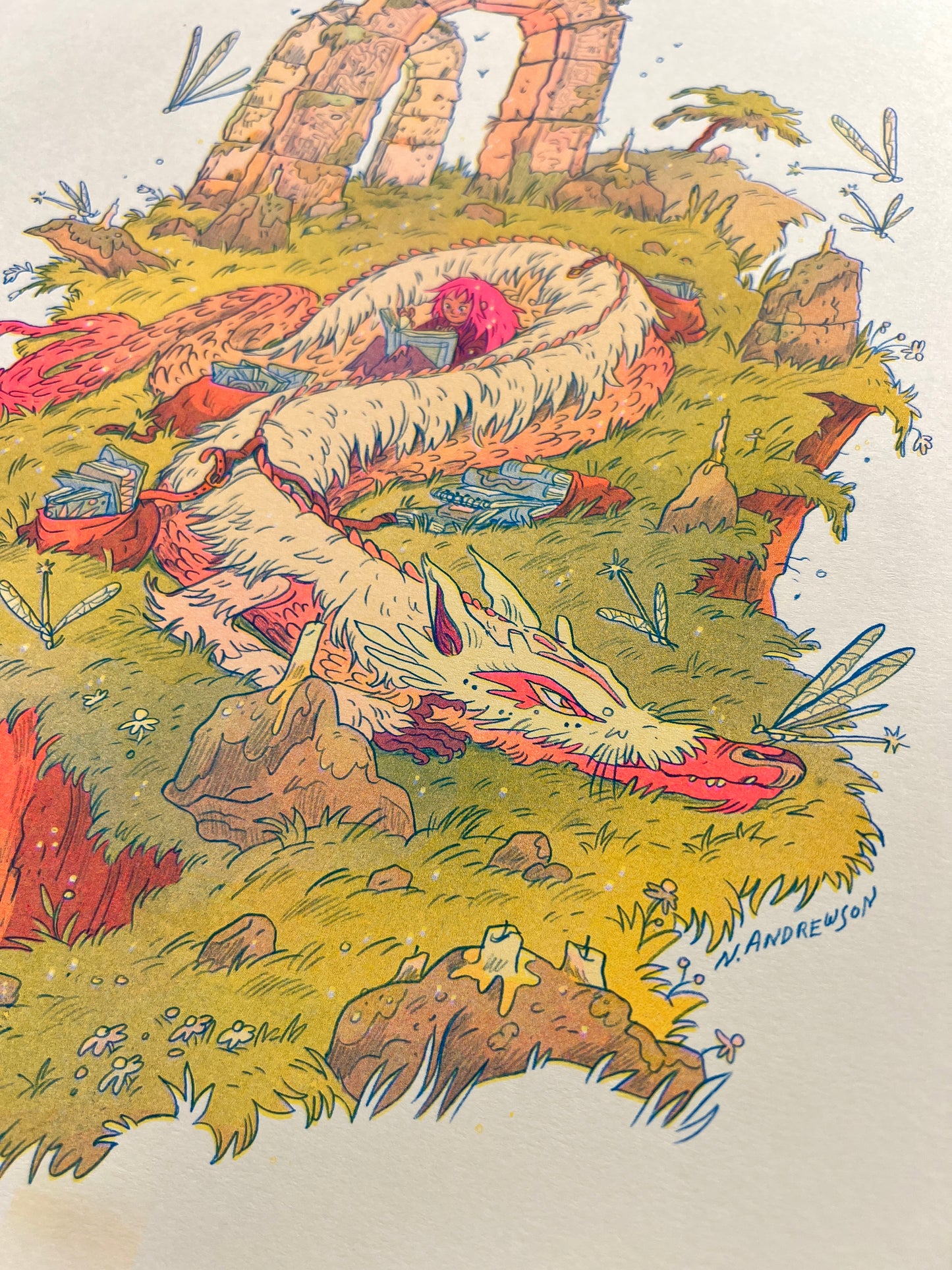 The Book Dragon - Large Riso Print