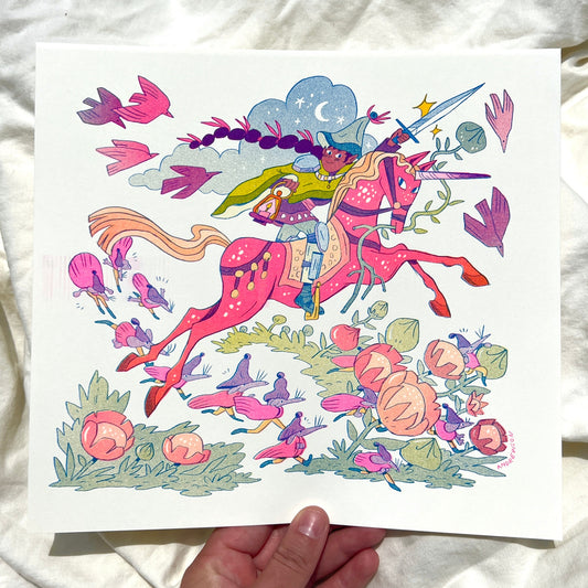 Unicorn Knight Riso Print