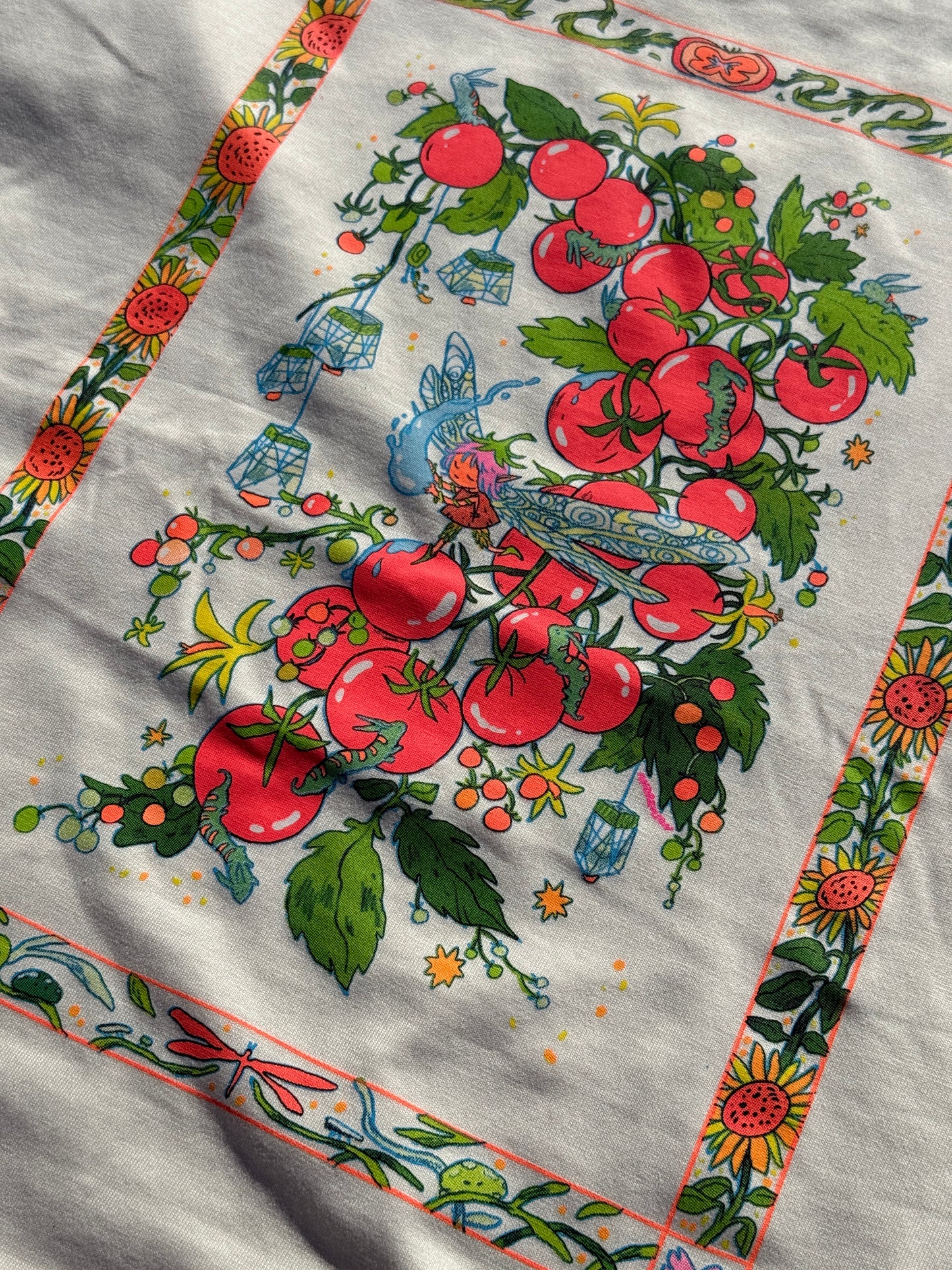 Sunflower Fairy T-shirt ~ Fluorescent Pink Tomato Short Sleeved Cream Shirt (Third Edition!)