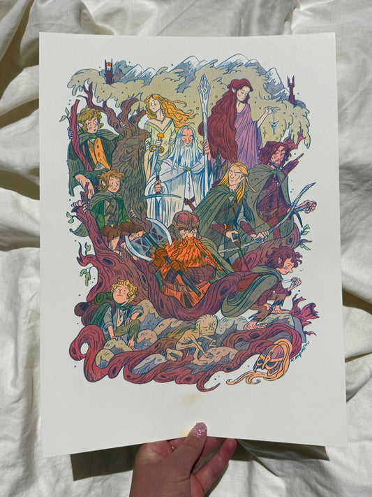 Two Towers, Lord of the Rings Large Riso Print
