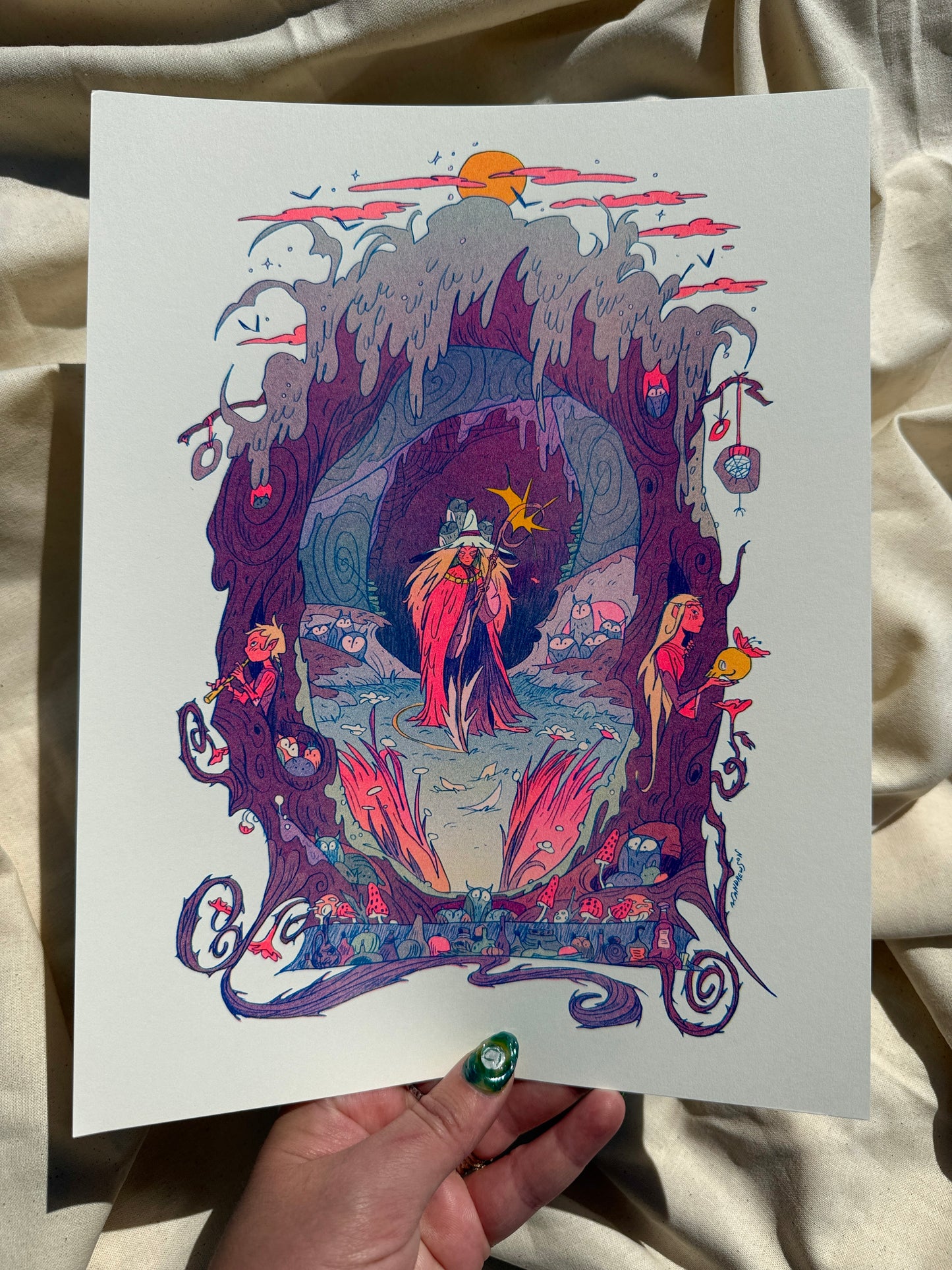The Moon Witch Small Riso Print / Woodfolk Collection