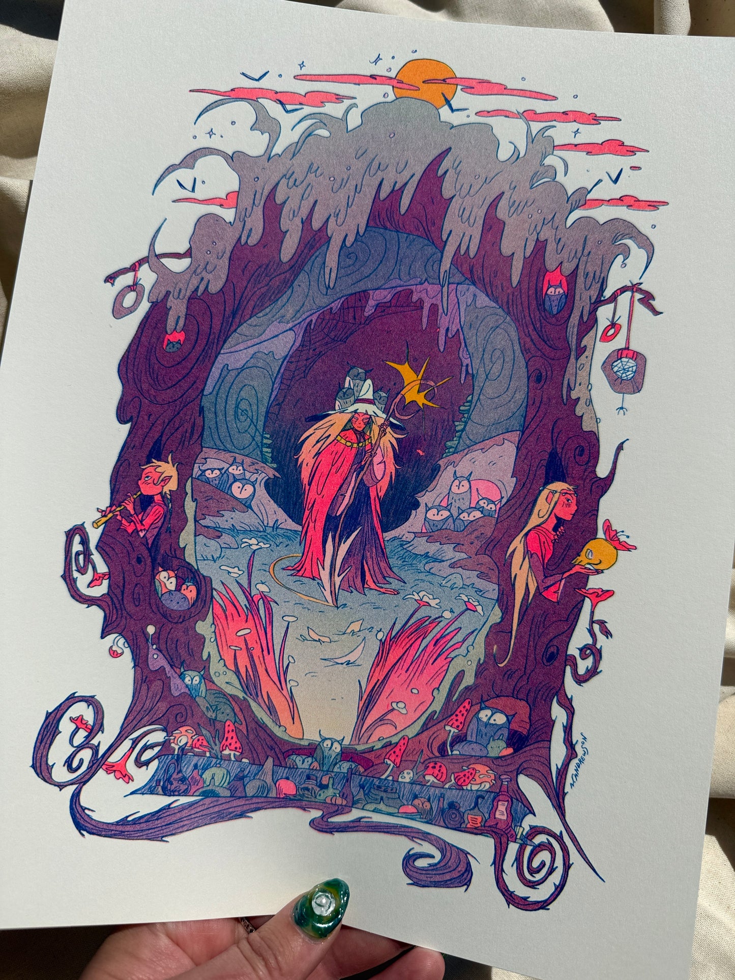 The Moon Witch Small Riso Print / Woodfolk Collection