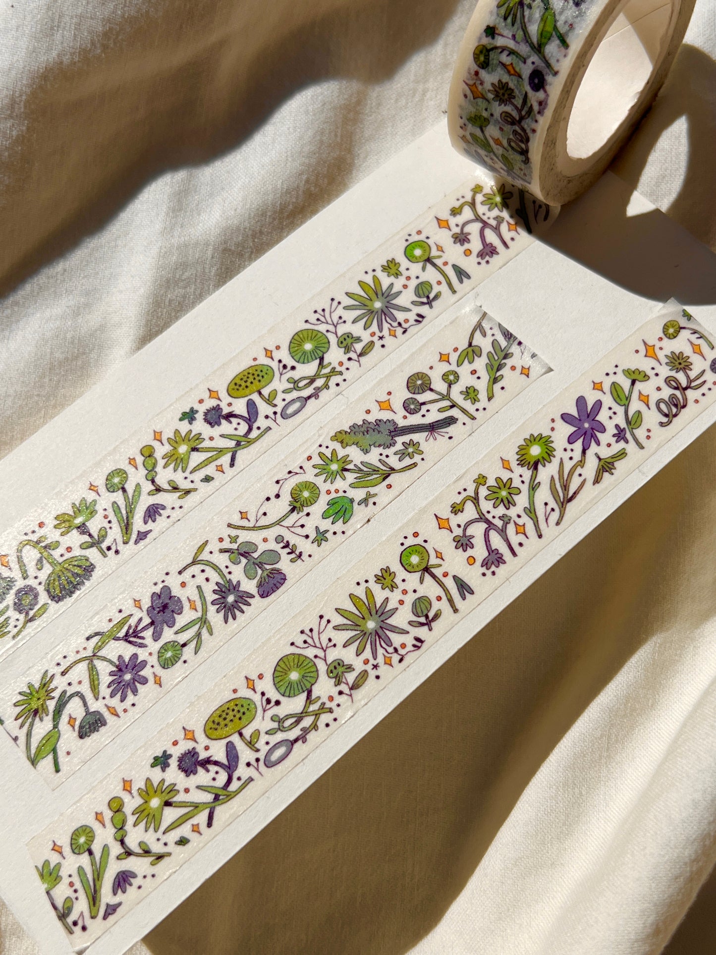 Washi Tape - Green and Purple Sleepy Flowers