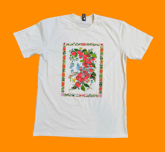 Sunflower Fairy T-shirt ~ Fluorescent Pink Tomato Short Sleeved Cream Shirt (Third Edition!)