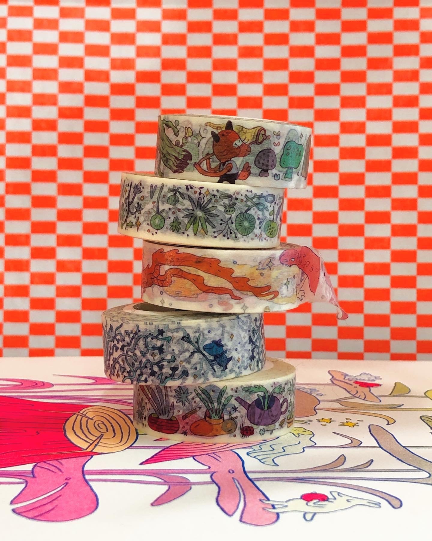 Washi Tape - Green and Purple Sleepy Flowers