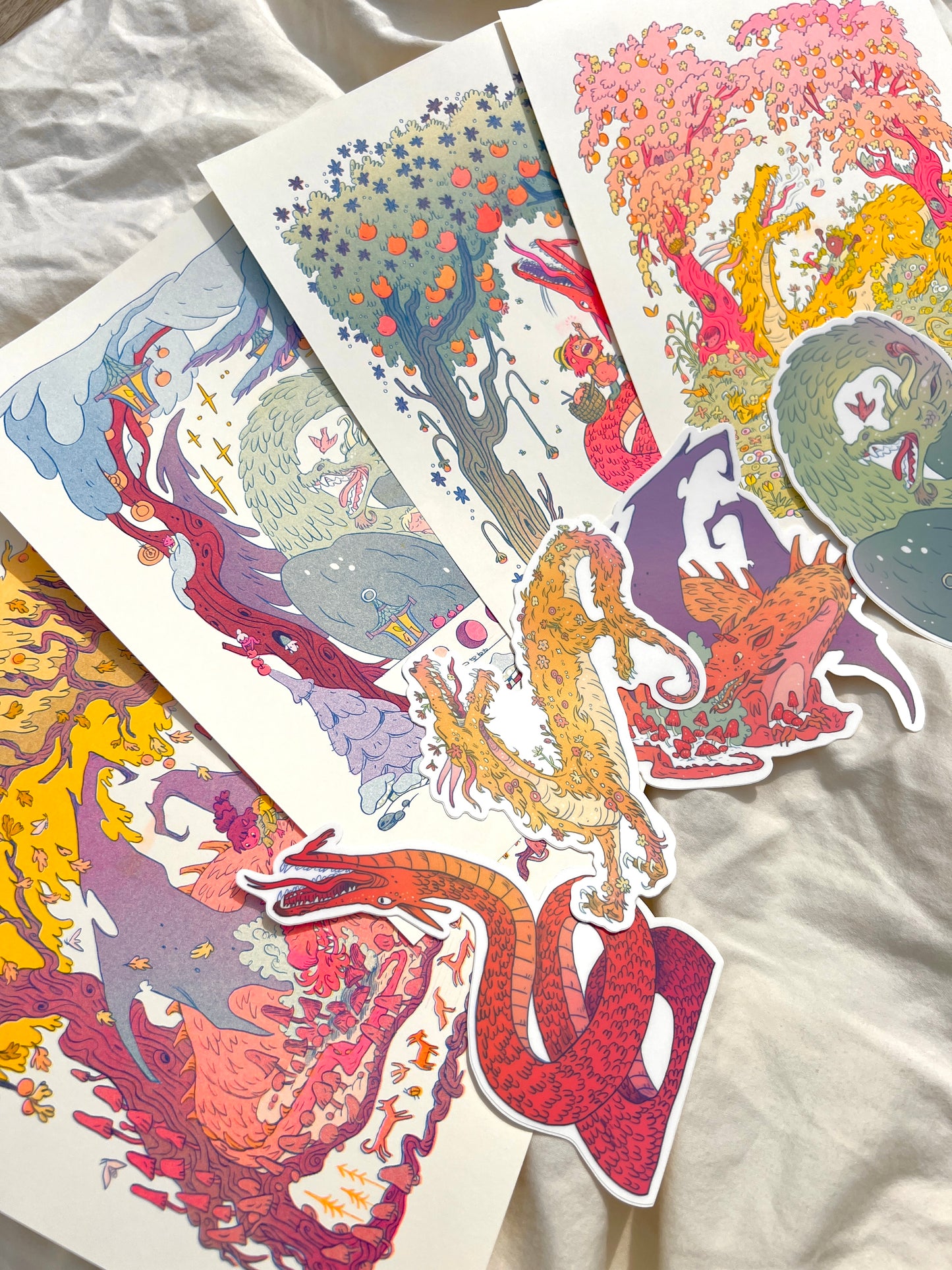 All Dragon Series Riso Prints + One Random Dragon Sticker