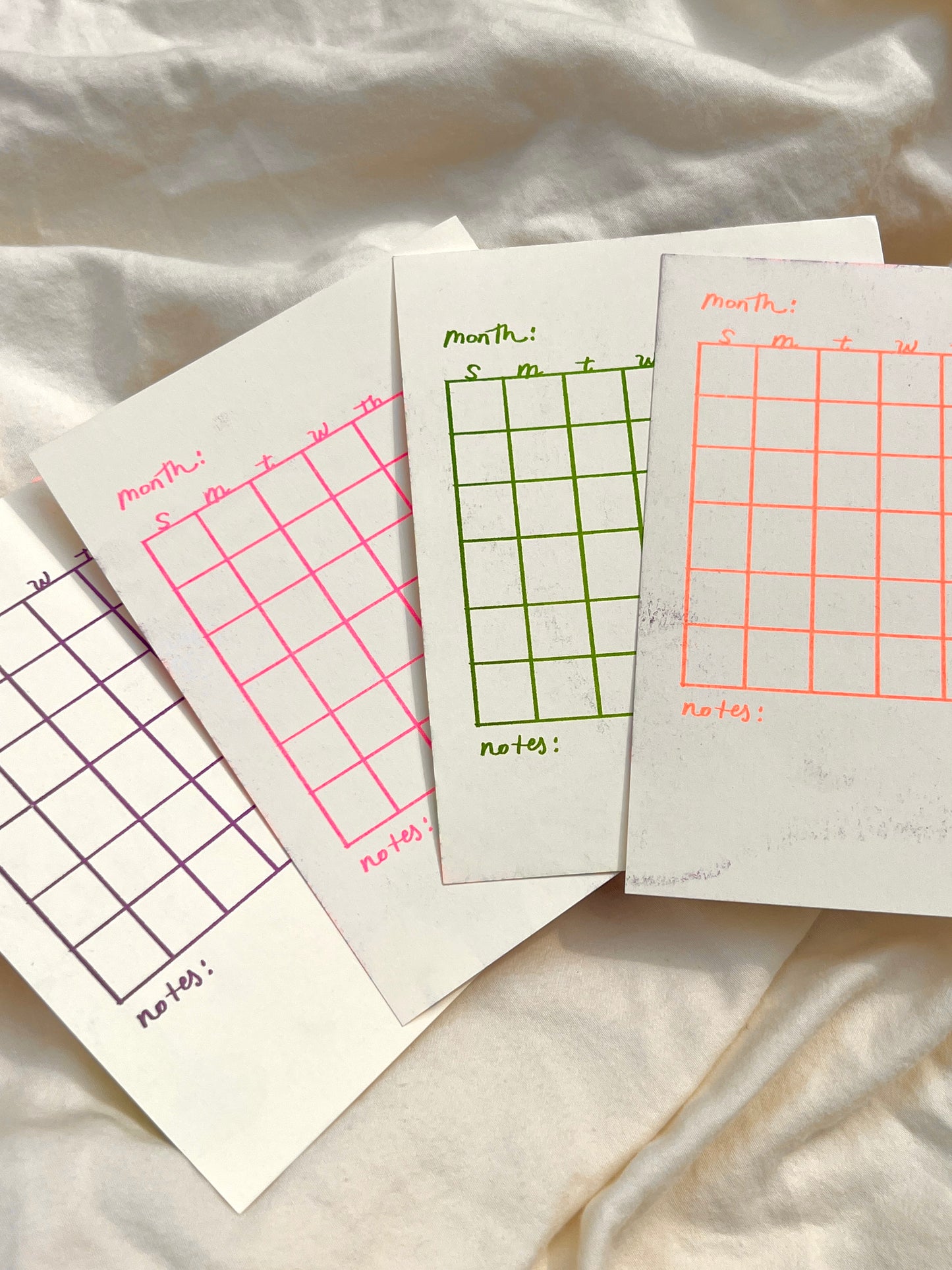 Bad Riso Print Blank Calendar Sheets x 12