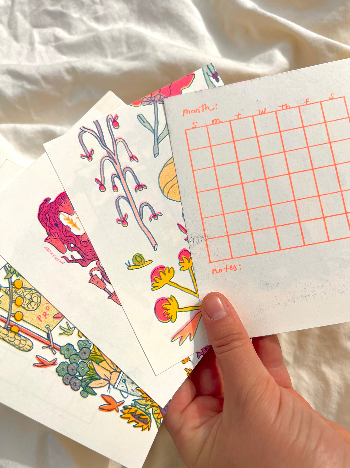 Bad Riso Print Blank Calendar Sheets x 12