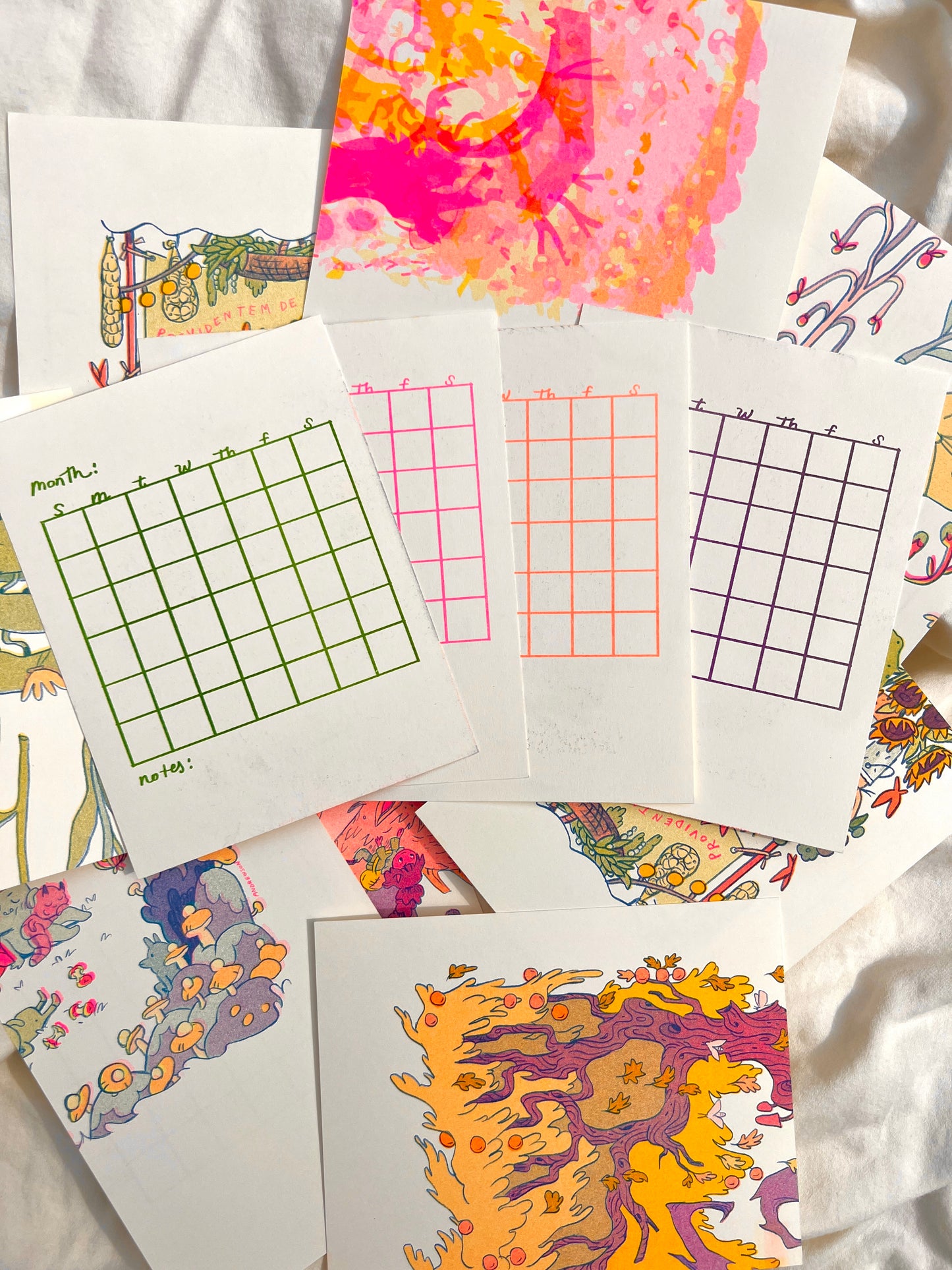 Bad Riso Print Blank Calendar Sheets x 12